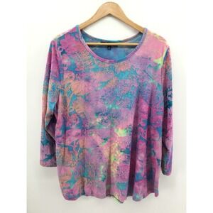 Caleooa Burnout Style Floral Tunic Top Tie Die Artsy Boho Pink Boho Cottage AA01